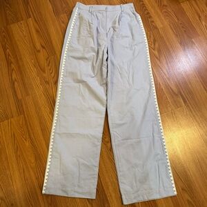 Anthropologie Mon Renn Lisle Blue High Waisted Wide Leg Embroidered Pant